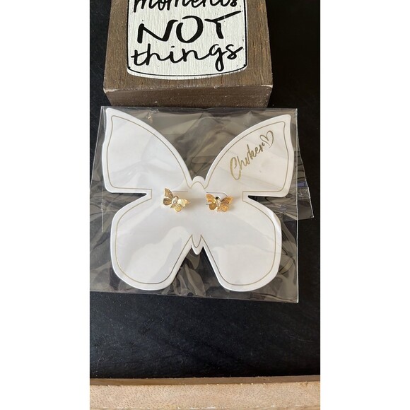 NWT CHVKER Gold Tone Butterfly Crystal Stud Earrings - Picture 5 of 6